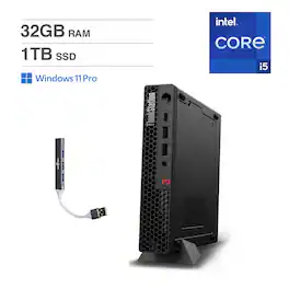 Lenovo - ThinkStation P3 Tiny Mini Desktop (Intel i5-13500, 32GB DDR5, 1TB PCIe SSD, Win 11 Pro) w/USB Hub - Black