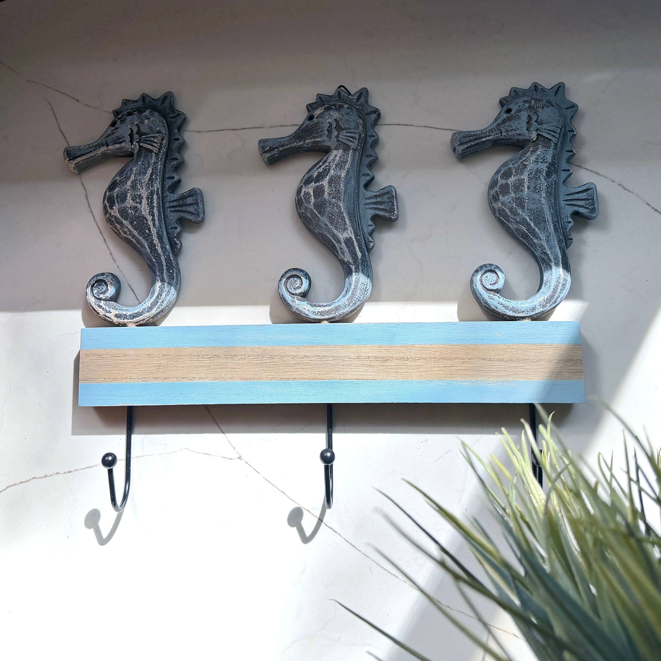 Alt View 7. Things2Die4 - Things2die4 Blue Distressed Seahorse Decorative Wall Hooks Rack, 11 Inch - Blue.