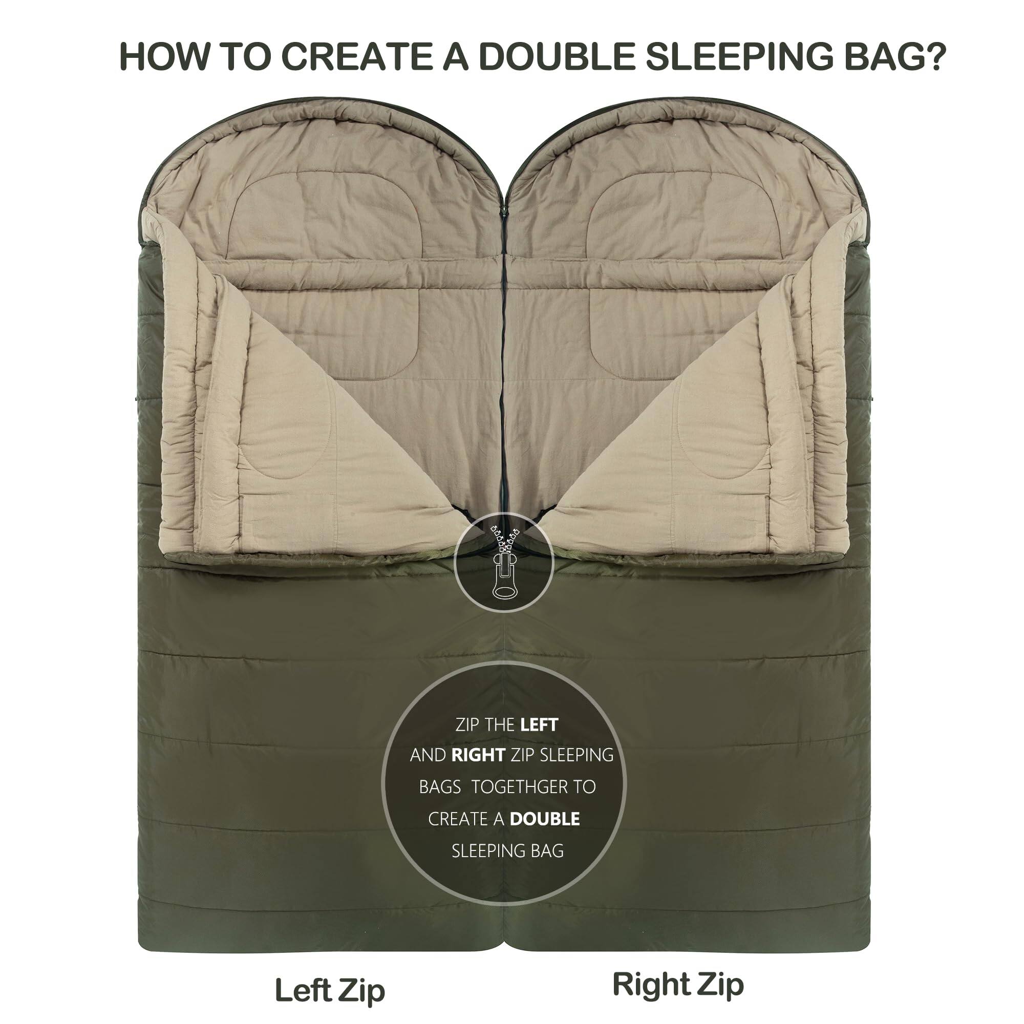 HOW TO CREATE A DOUBLE SLEEPING BAG?

ZIP THE LEFT AND RIGHT ZIP SLEEPING BAGS TOGETHER TO CREATE A DOUBLE SLEEPING BAG

Left Zip
Right Zip