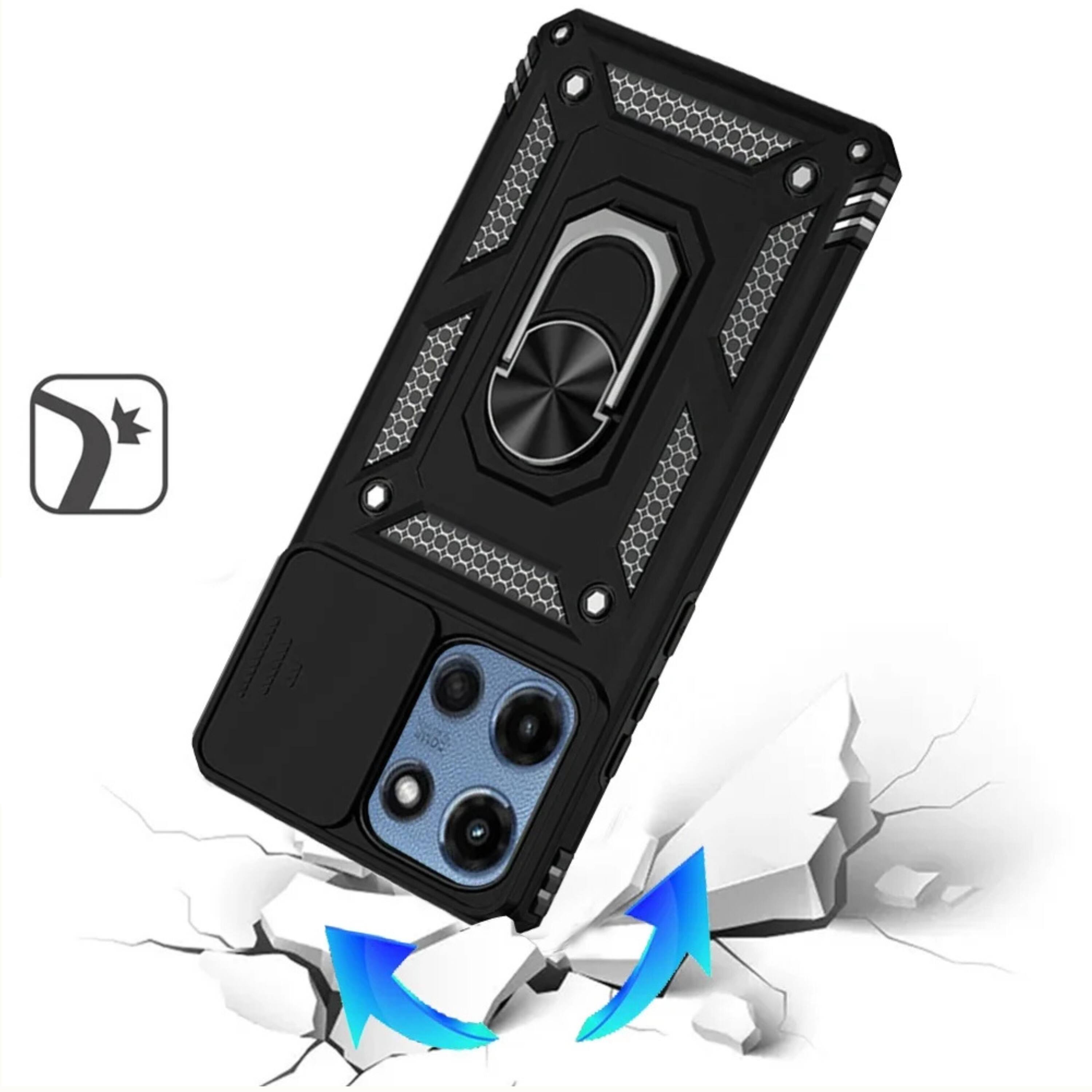 Left. Kitcheniva - Magnetic Ring Stand Case For Moto G Play 2026 With Lens Cover And Tempered Glass Grey - Gray.