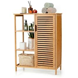 Pefilos - Bamboo Bathroom Storage Cabinet with Single Door-Natural, Bathroom Storage Cabinet for Entryway Storage, Home Office - Brown
