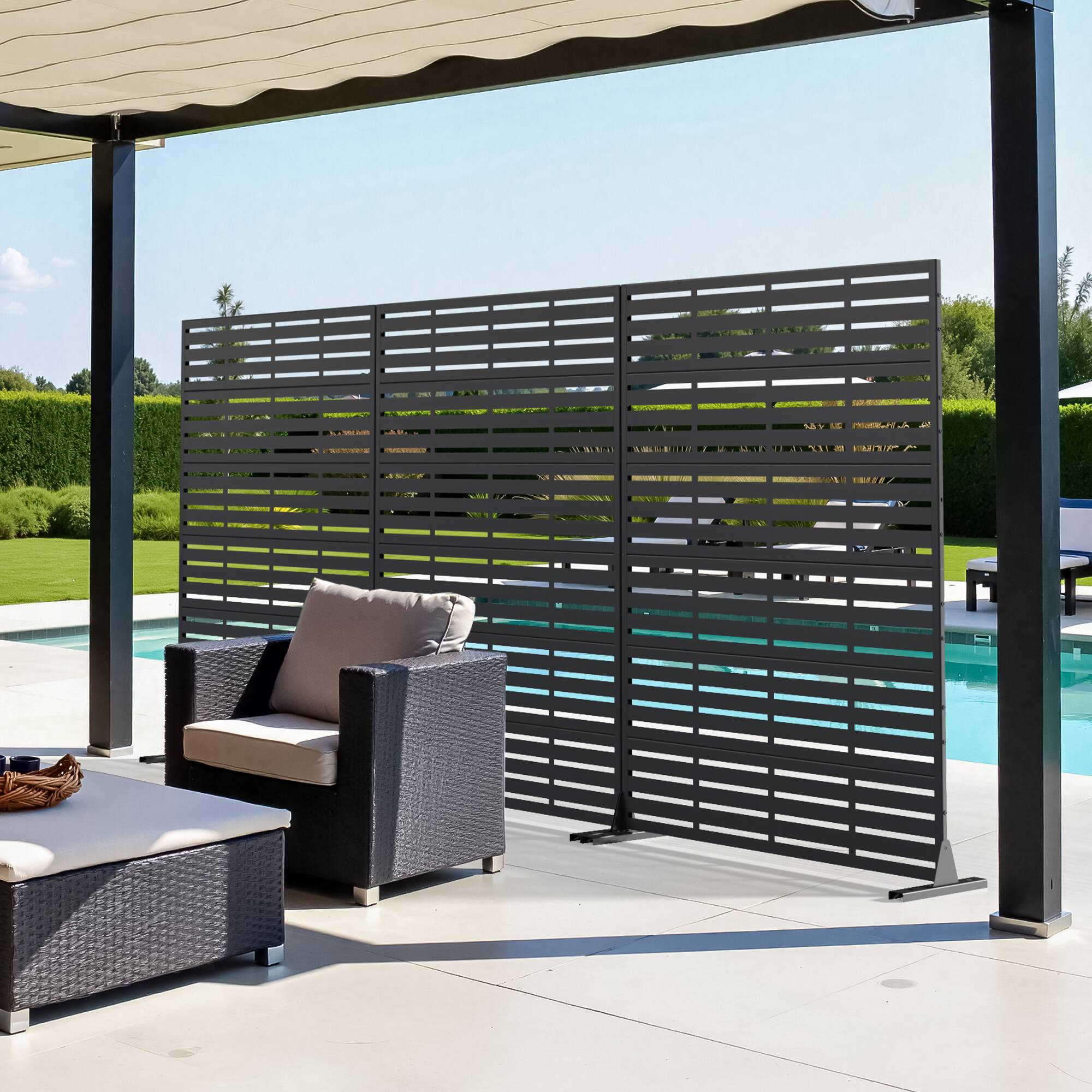 Alt View 6. PexFix - 72 in. x 47 in. Adrian Pattern Metal Outdoor Privacy Screen & Panels, Freestanding Garden Divider Fence - Black.