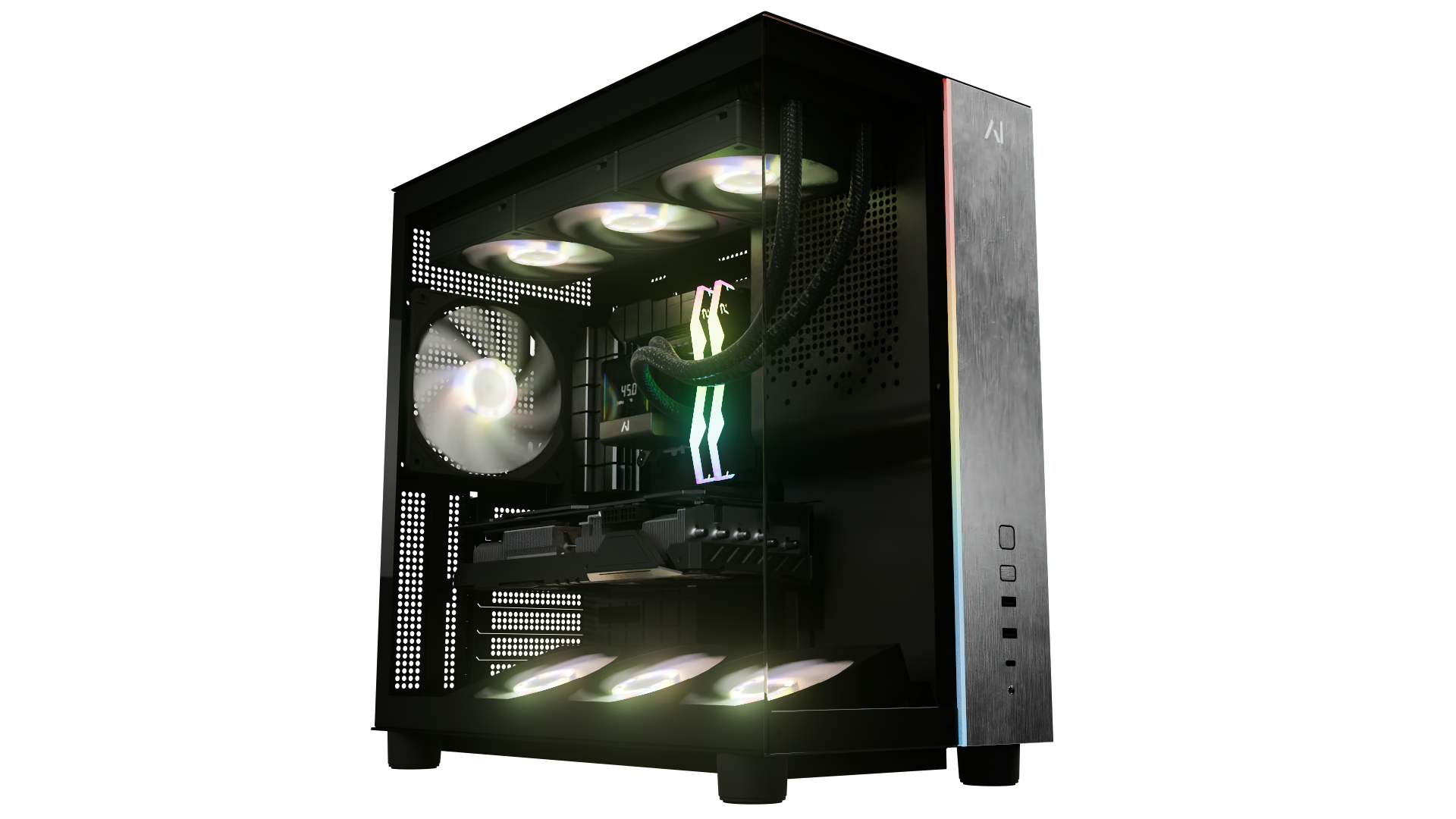 Front. Andromeda Insights - AI 50 Elite Pro V3 Gaming PC RTX 5070 Ti 16GB |Intel Core Ultra 7 265KF (5.5 GHz Boost) | 32GB DDR5 6000 | 2TB Gen4 SSD - Black.