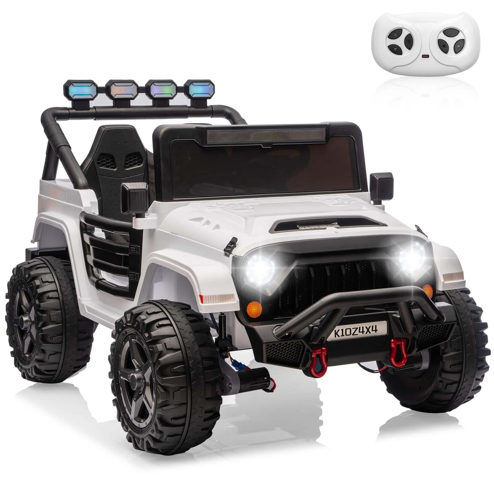 Babevy - 24V 2-Seater Kids Ride-On Jeep, 4WD, Dual Motors, Electric Car, Remote Control, All Terrain - White