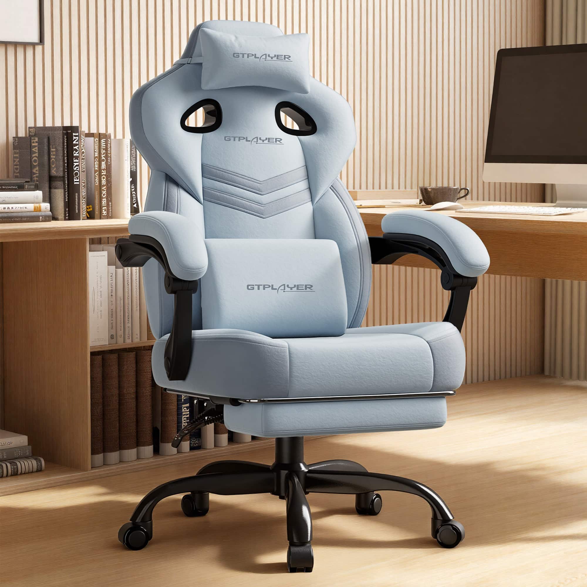 GTPlayer - Gaming Chair 360°-Swivel Big & Tall Computer Chair with Footrest and Lumbar Support for Office or Gaming - Blue