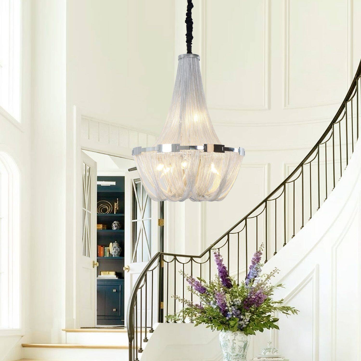 Alt View 1. Umeiluce - 8 Lights Tassel China Pendant Light - Siliver.