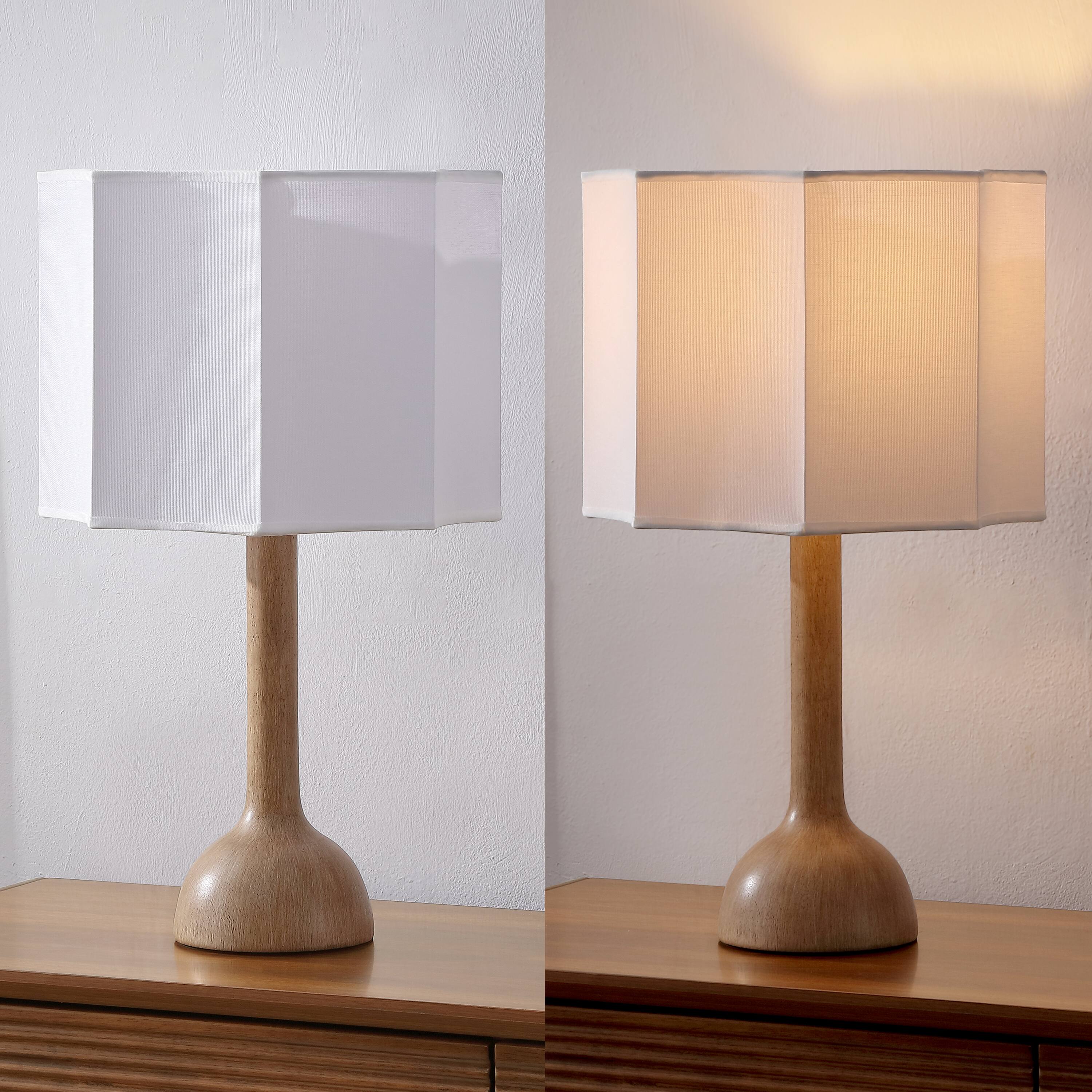 Alt View 6. Jonathan Y - Lisbet 21 in. Mid-Century Modern Tubular Gourd Resin LED Table Lamp with Octagonal Shade, Light Brown Wood Finish - Light Brown Wood Finish.