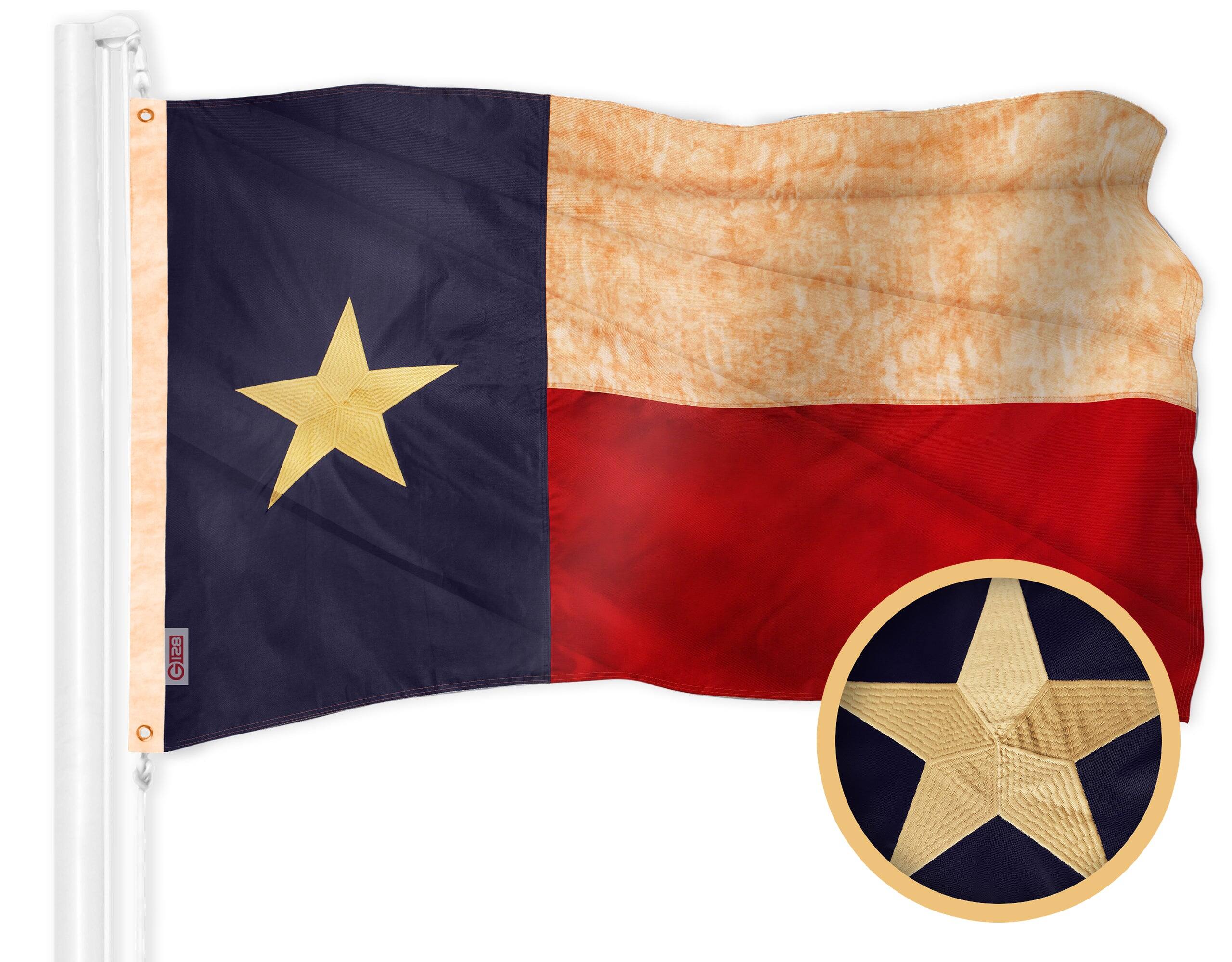 Front. G128 - Texas Flag 2.5x4 ft - Embroidered 420D Polyester. - Assorted Colors.
