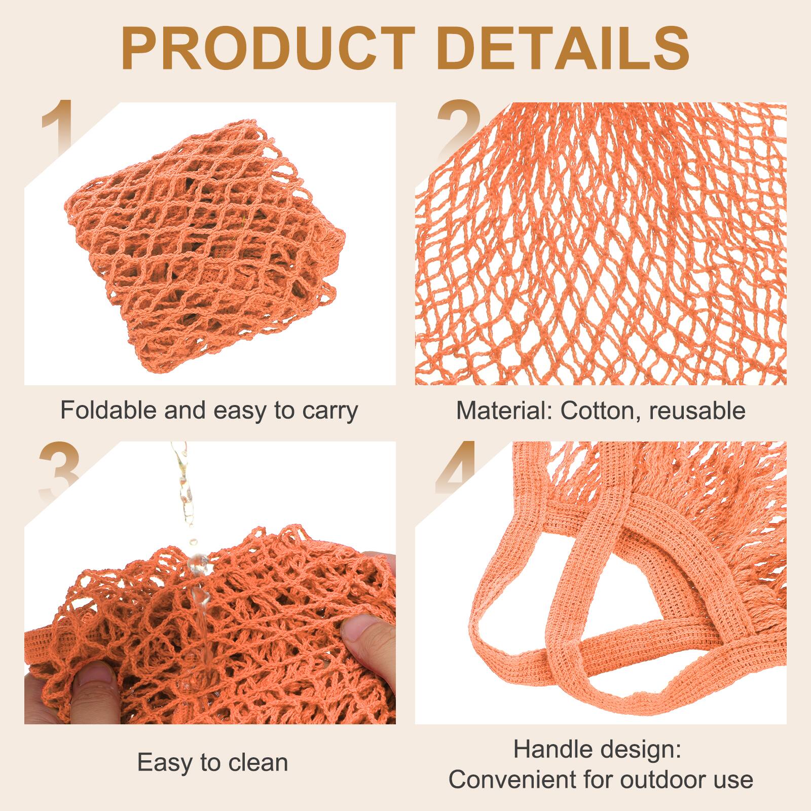 PRODUCT DETAILS

1. Foldable and easy to carry
2. Material: Cotton, reusable
3. Easy to clean
4. Handle design: Convenient for outdoor use