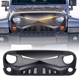 AMERICAN MODIFIED - Hawke Grille Compatible with 2007-2018 Jeep Wrangler JK, Black - Matte Black