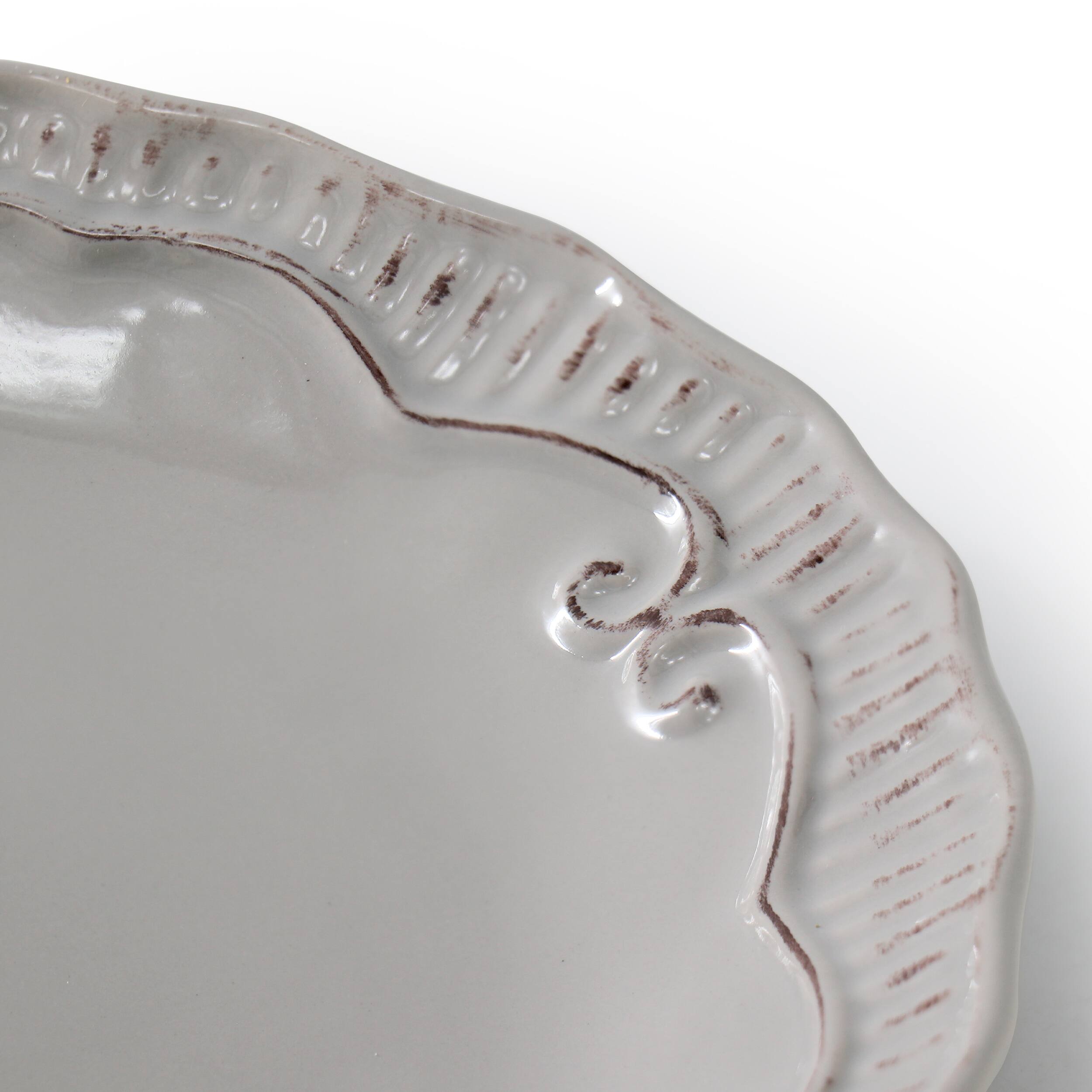 Alt View 3. Modern Southern Home - Modern Southern Home Capri 6 Piece 11 Inch Stoneware Embossed Dinner Plate Set in Grey - Gray.