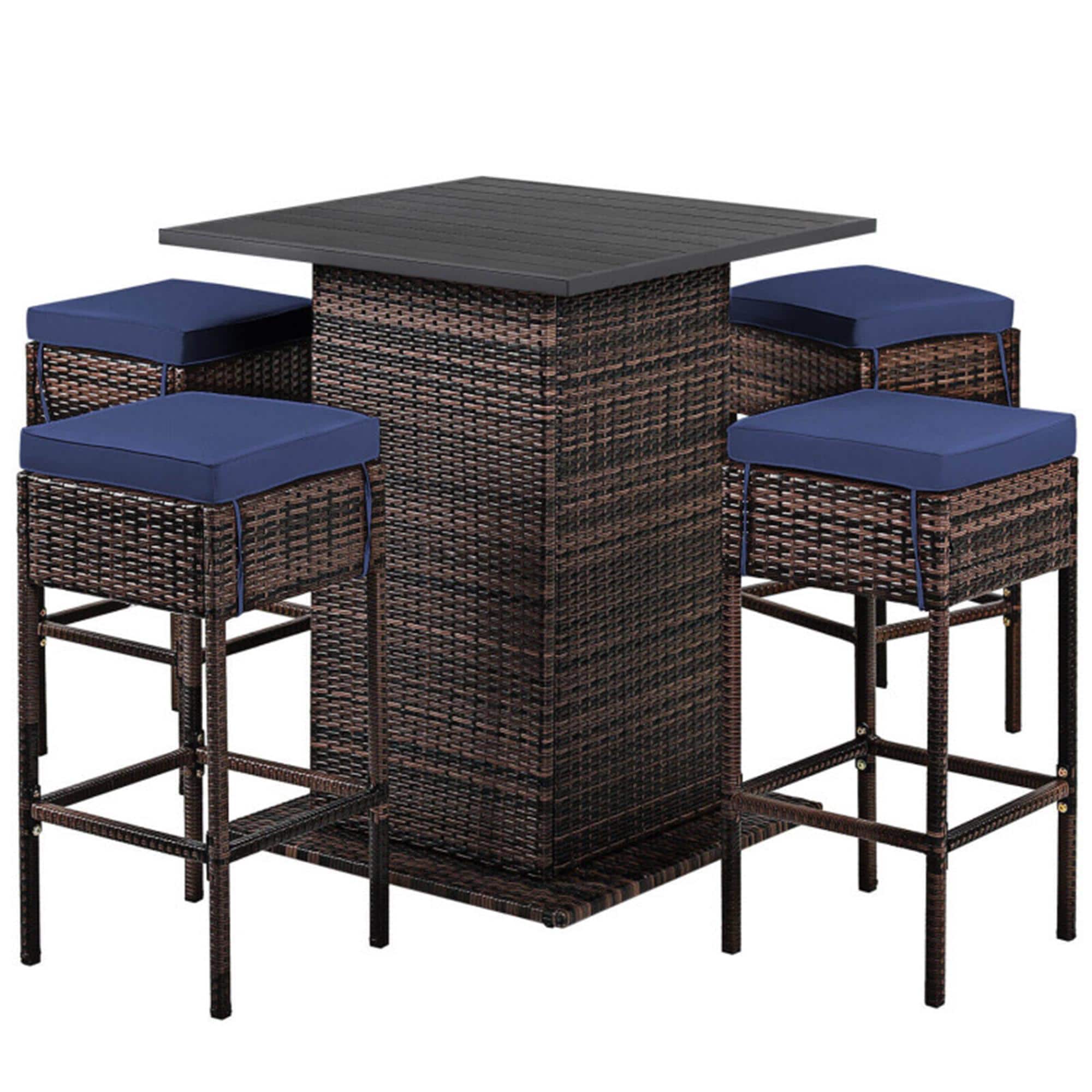 Boyel Living - 5Piece Rattan or Wicker Dining Set Comfortable Seat Cushions Hidden Storage Compartment - Navy