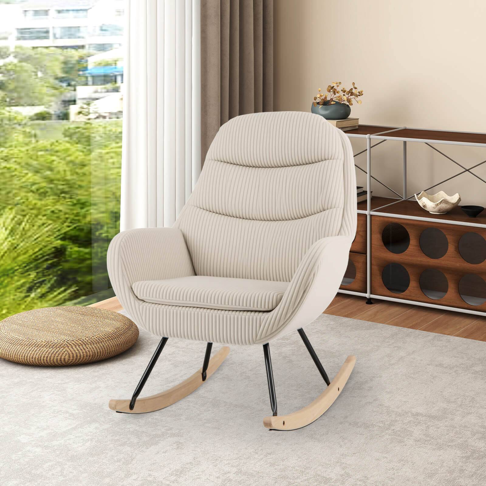 Alt View 3. Costway - Costway 2 PCS Upholstered Rocking Chair with Padded Backrest & Seat Rubber Wood Feet - Beige.