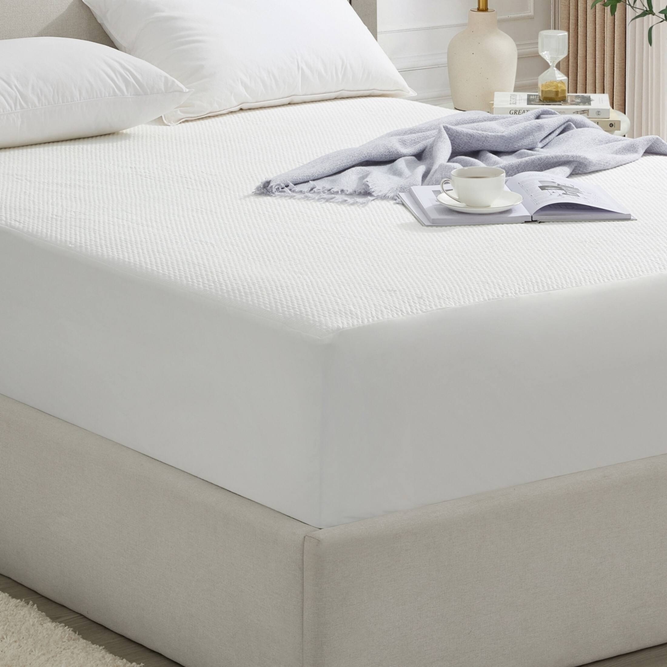 Angle. Dan River - Dan River Ice Cooling Waterproof Mattress Protector – Tencel Blend, Deep Pocket with Corner Elastic - Standard.
