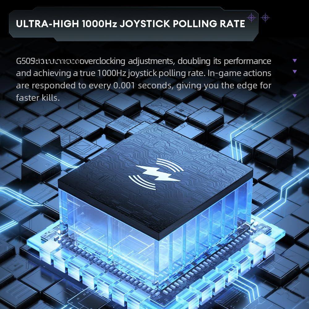 ULTRA-HIGH 1000Hz JOYSTICK POLLING RATE

G50S undergoes overclocking adjustments, doubling its performance and achieving a true 1000Hz joystick polling rate. In-game actions are responded to every 0.001 seconds, giving you the edge for faster kills.