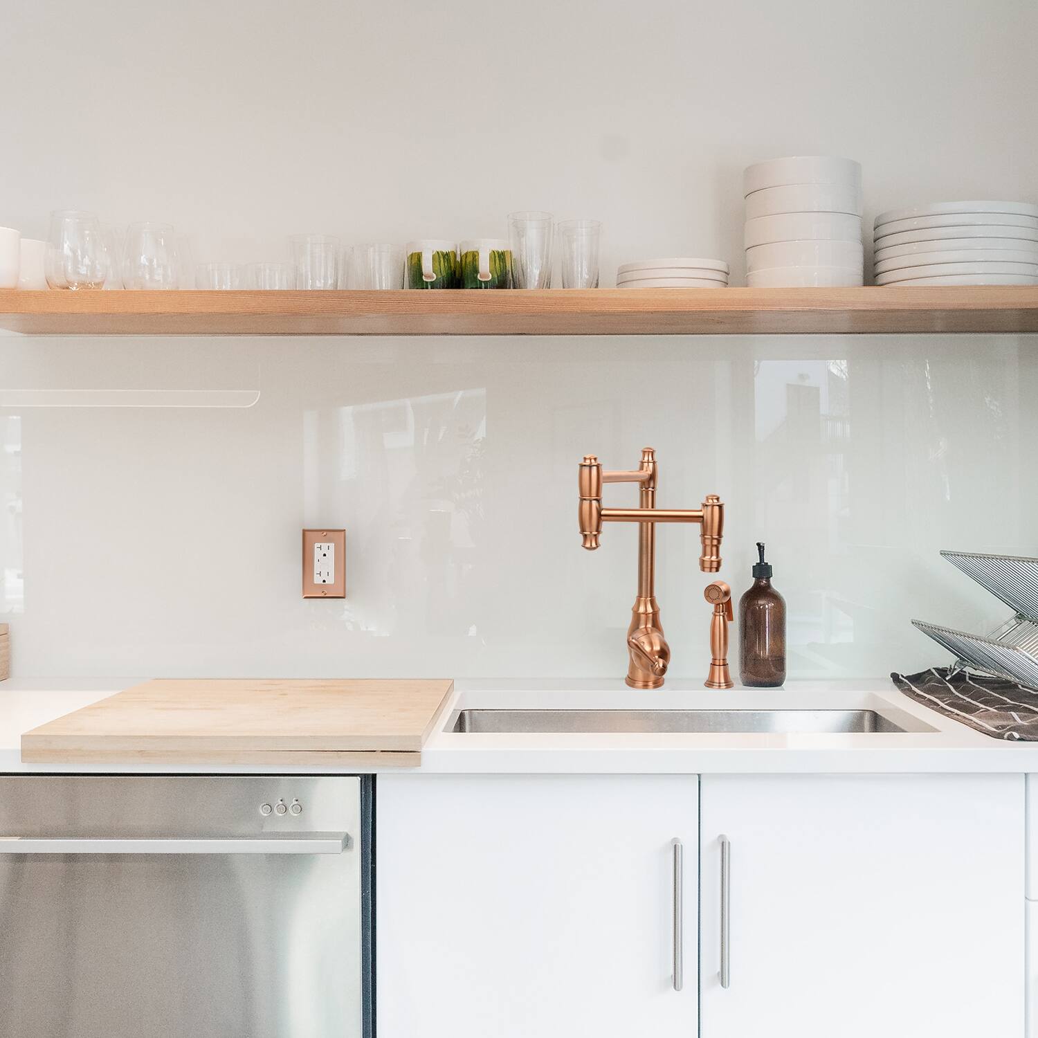 Alt View 5. Akicon - Akicon Solid Brass Single Handle Pot Filler Kitchen Faucet with Side Spray and Double Joint Swing Arms in Copper - Copper.