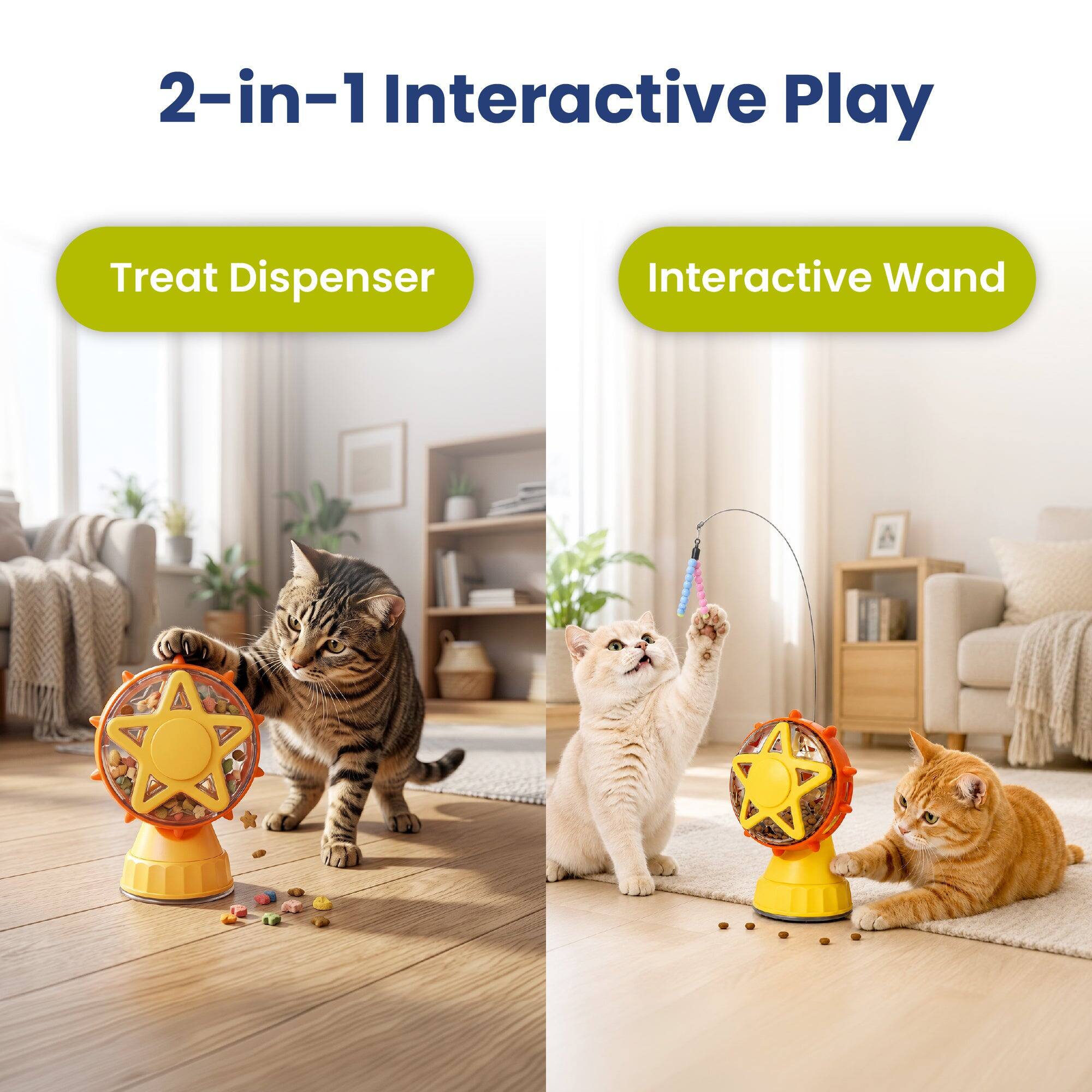 2-in-1 Interactive Play

Treat Dispenser

Interactive Wand