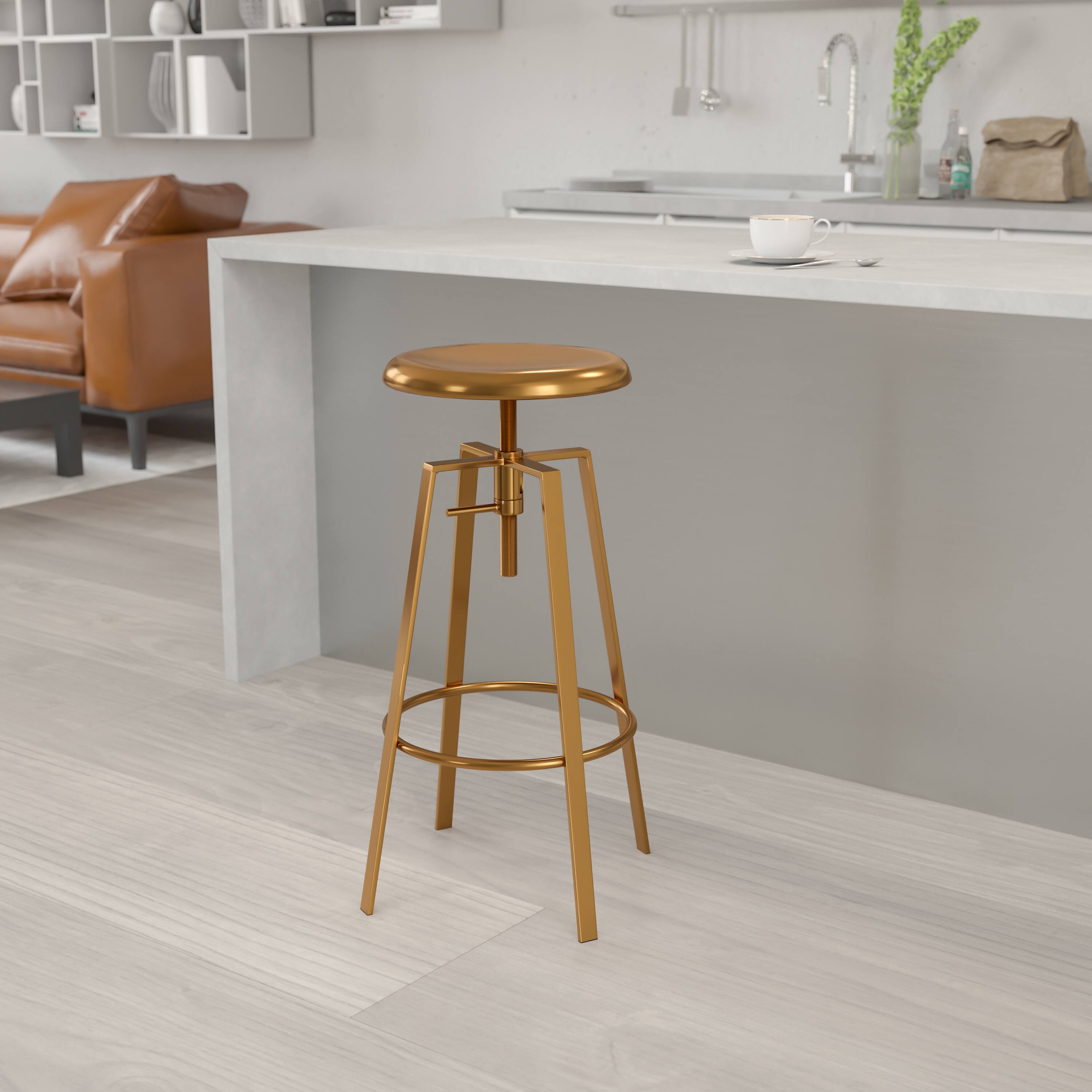 Alt View 12. Alamont Home - Toledo Industrial Style Barstool with Swivel Lift Adjustable Height Seat - Gold.