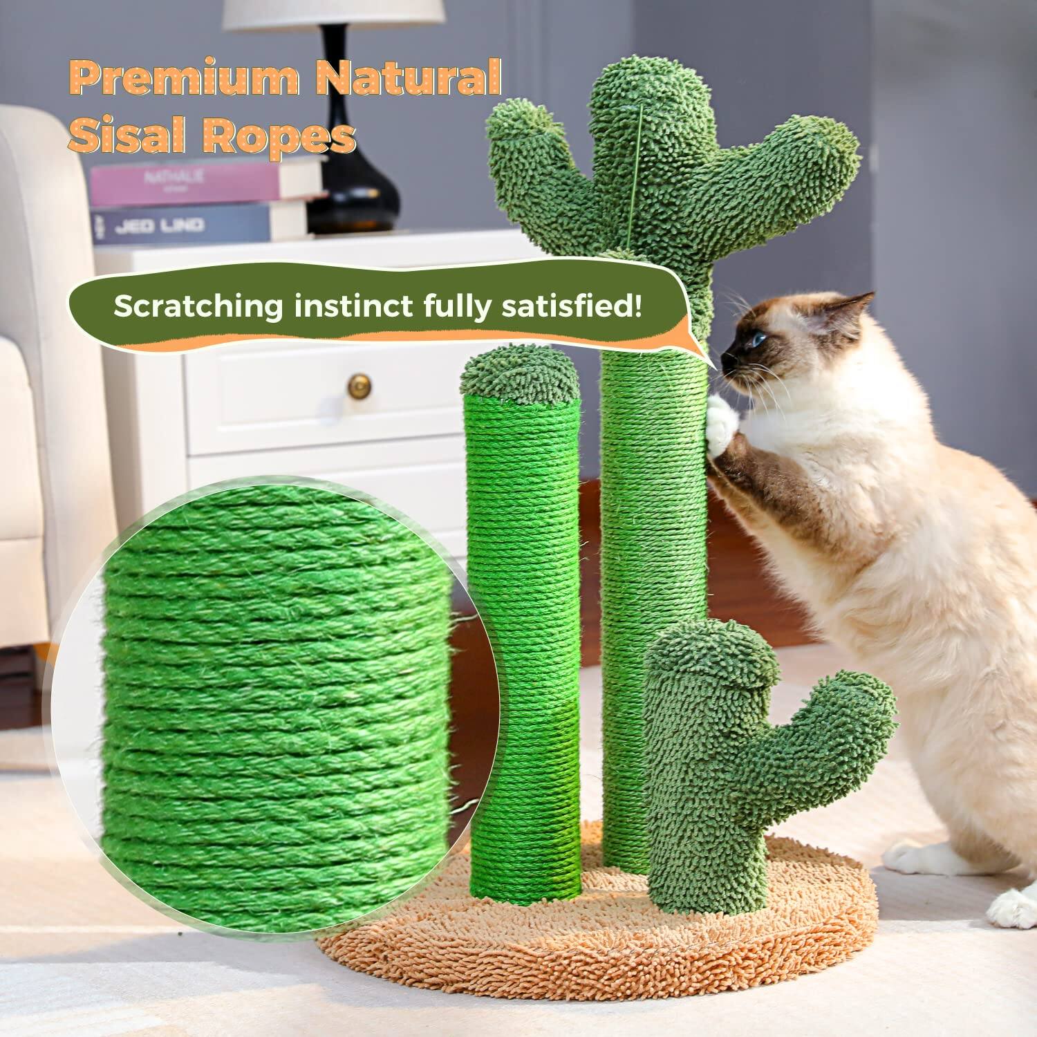 Premium Natural Sisal Ropes  
Scratching instinct fully satisfied!