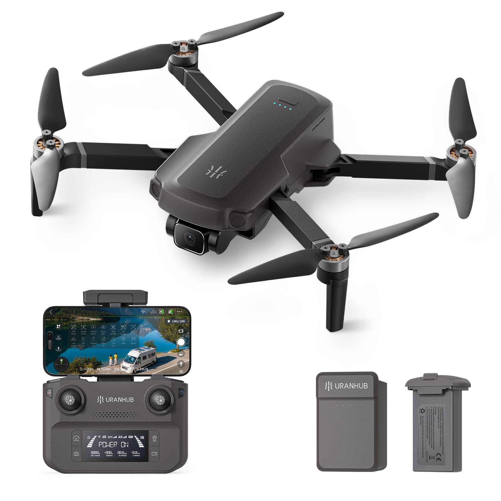 URANHUB - G30 4K Drone with Camera GPS for Adults and Remote Controller - Dark Brown