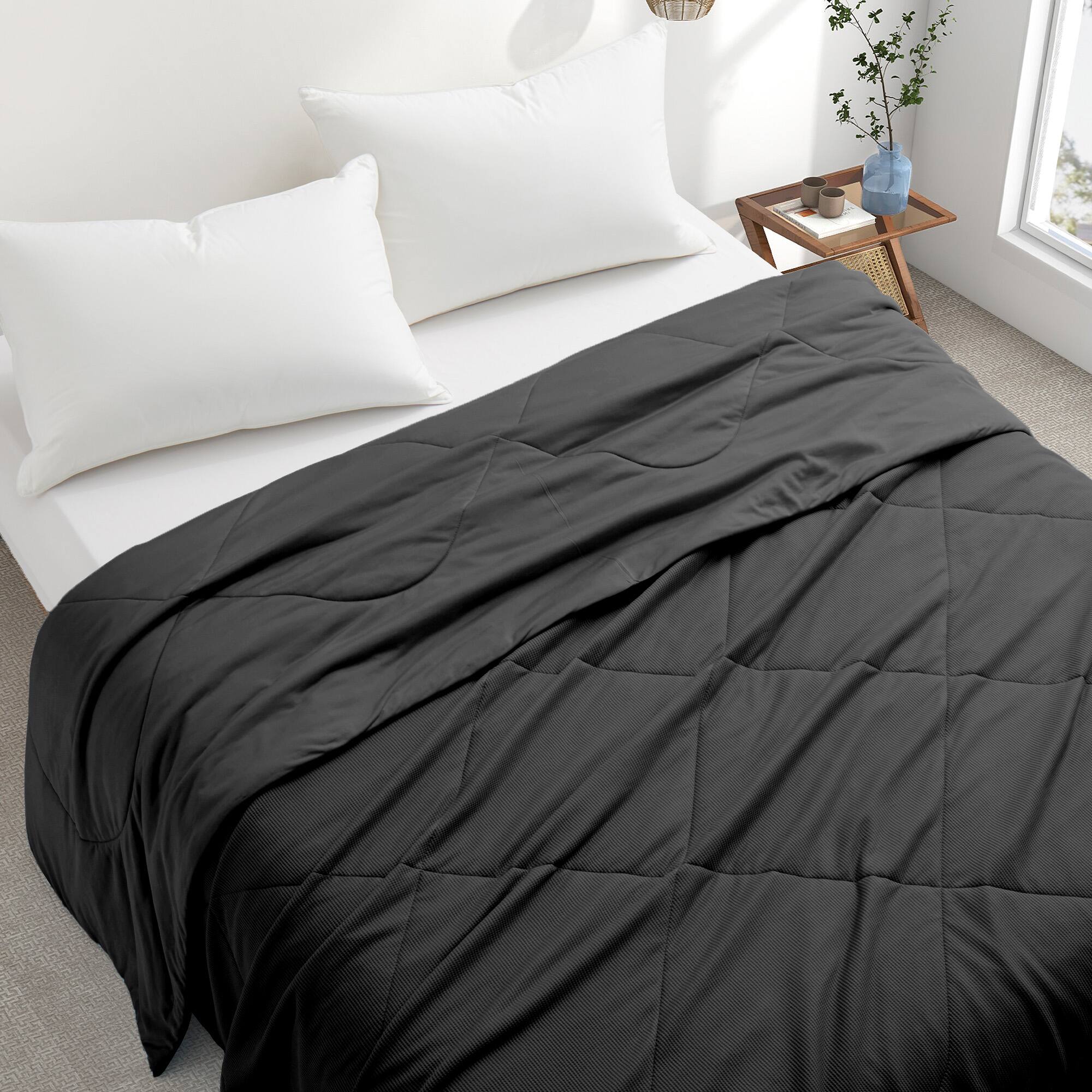Left. Peace Nest - Peace Nest Lightweight Cooling Waffle Blanket Summer Reversible Comfort for Hot Sleepers, Dark Gray, King - Dark Gray.