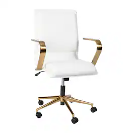 Alamont Home - James Designer Executive Swivel Office Chair with Brushed Gold Arms and Base, White - White/Gold
