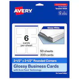 Avery - 2-1/2" x 3-1/2" Rounded Corner Cards, Glossy 300ct - White