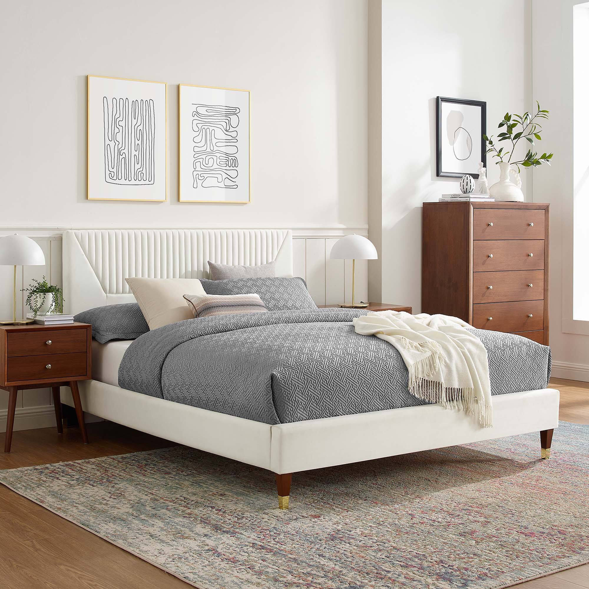 Alt View 4. Modway - Keynote Performance Velvet Curved Full Platform Bed - Brown.