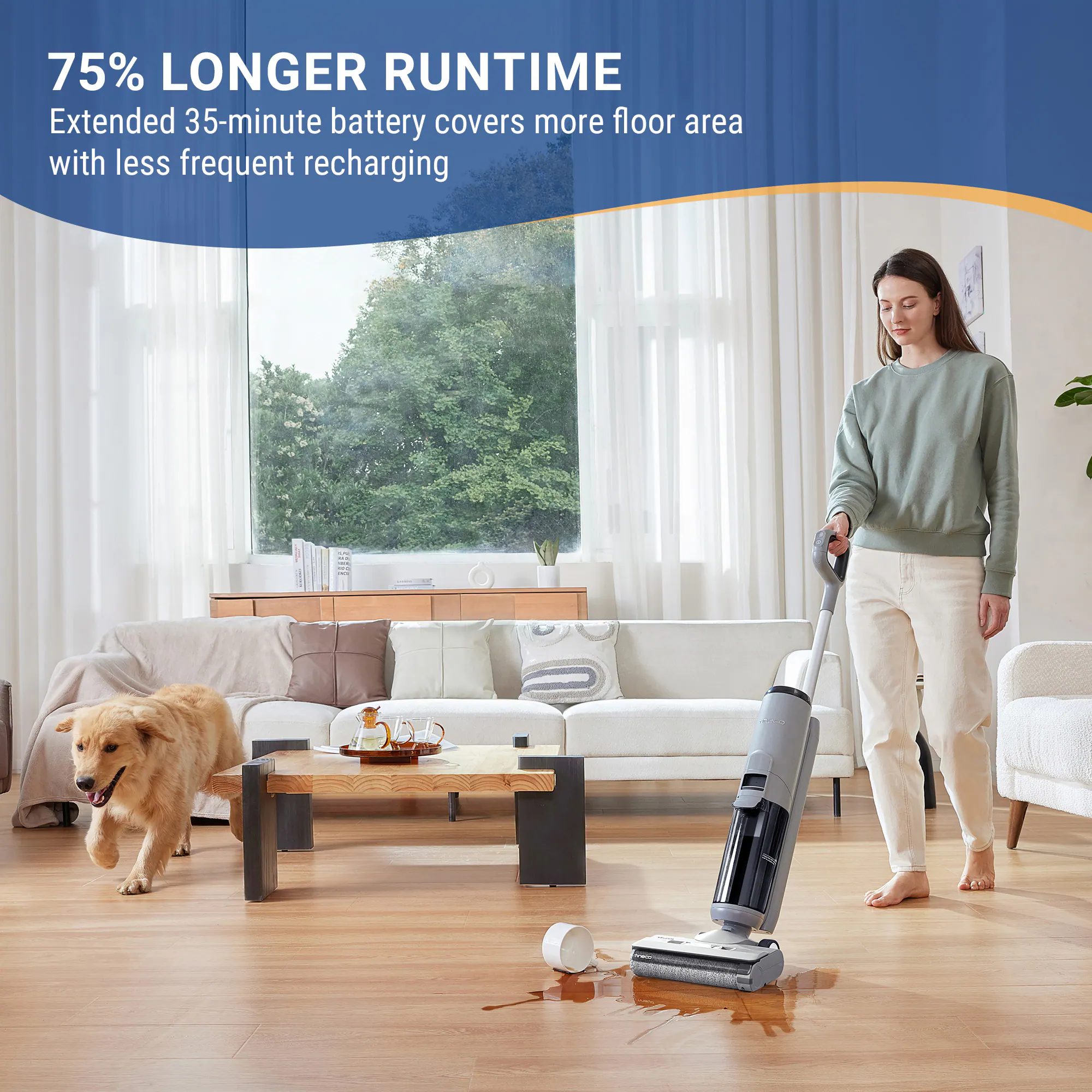 75% LONGER RUNTIME  
Extended 35-minute battery covers more floor area with less frequent recharging