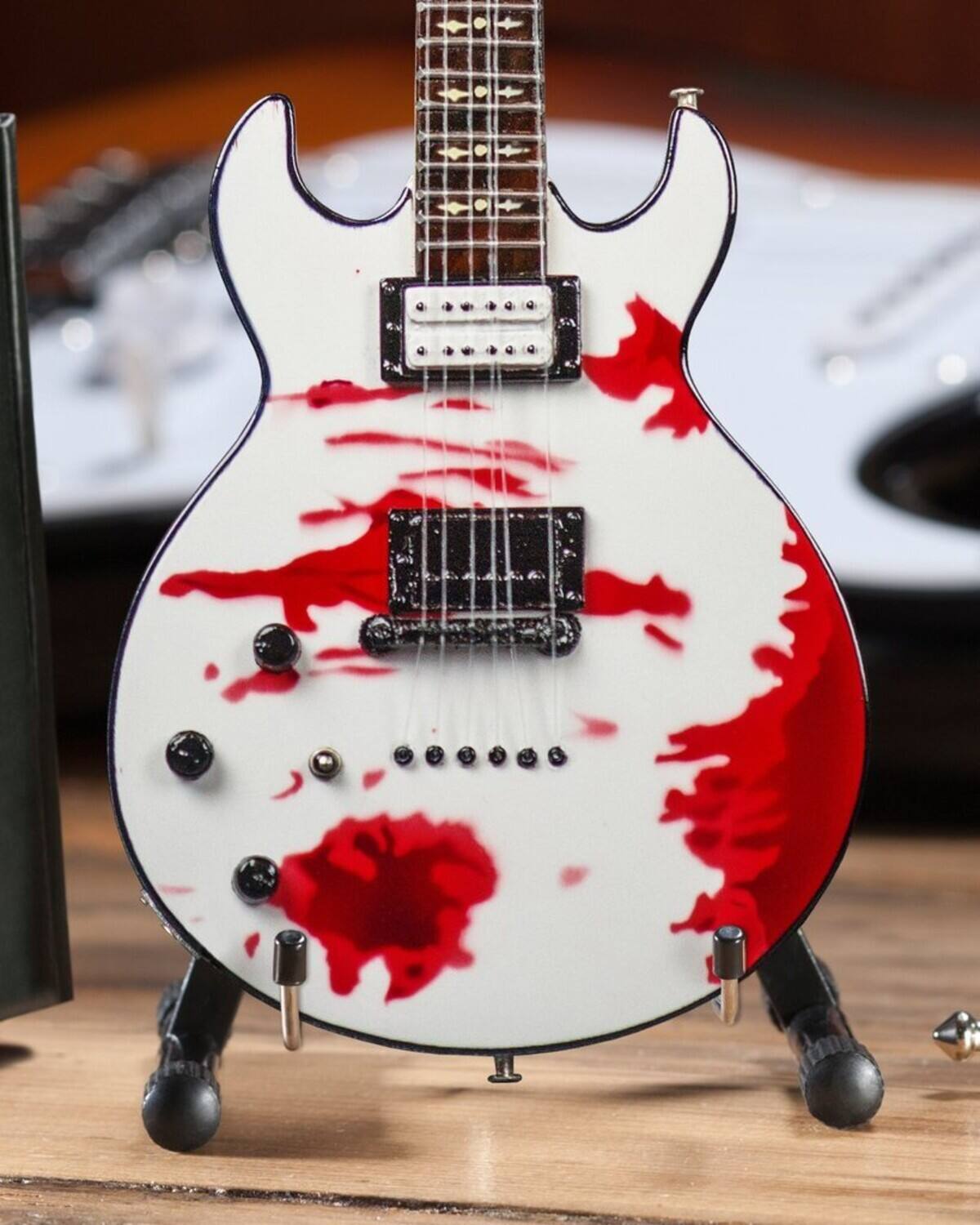 Alt View 3. Axe Heaven - Zacky Vengeance - Axe Heaven Zacky Vengeance White Schecter Custom Blood Splatter Mini Guitar - Collectibles - Multicolor.