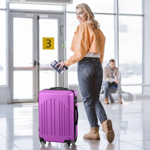 Alt View 4. Winado - 24" Checked Luggage Trolley Case ABS Hardside Medium Suitcase with Double Spinner Wheels & TSA Lock for Travel Business - Purple.
