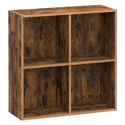 Front. Songmics Home - CUSTOS Collection - Bookshelf, Bookcase, Cube Shelf with 4 Compartments,Storage Shelf, for Living Room, Home Office - Rustic Brown.