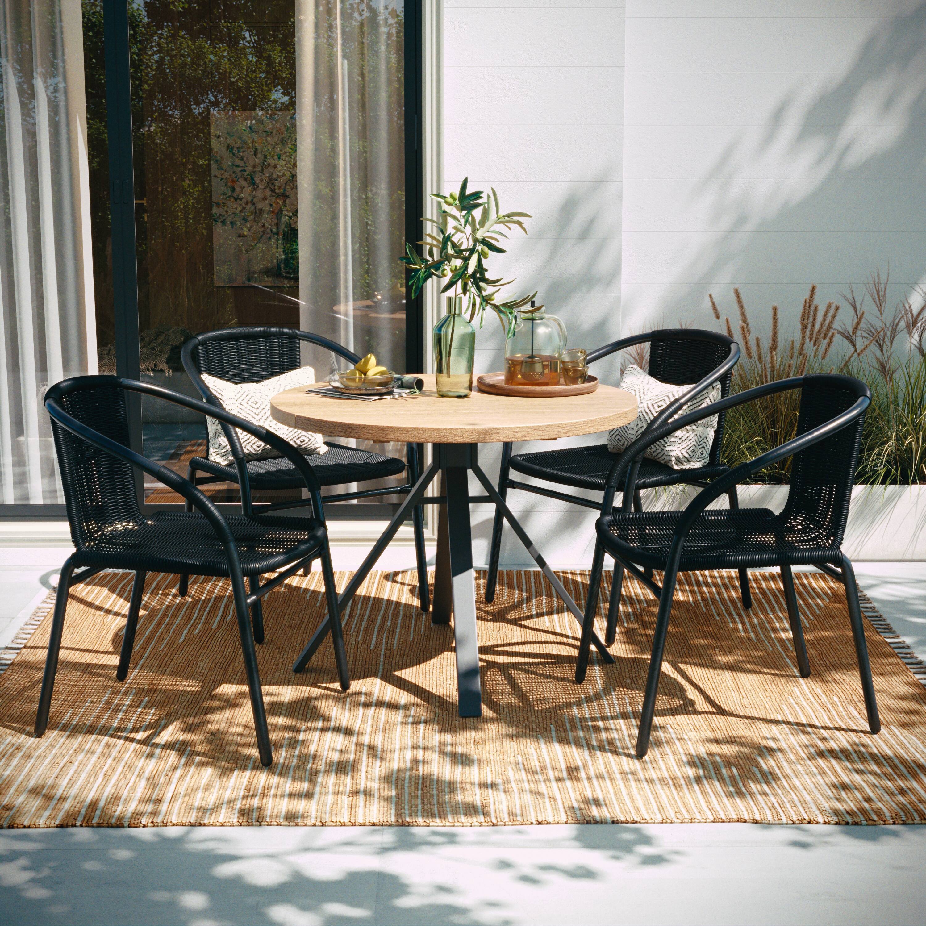 Alt View 2. Emma + Oliver - 4 Pack Rattan Indoor-Outdoor Restaurant Stack Chair with Curved Back - Black.