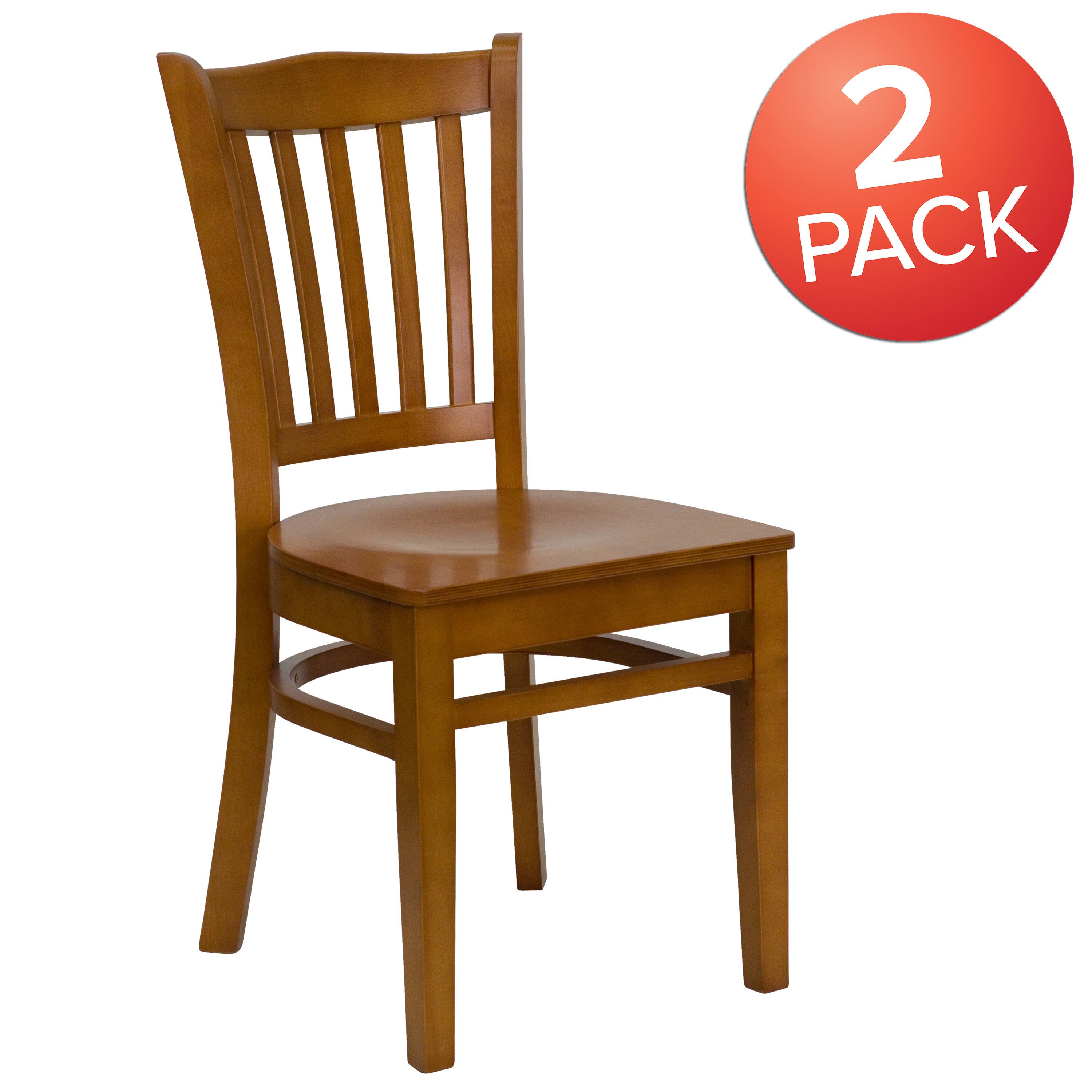 Alt View 1. Emma + Oliver - 2 Pack Vertical Slat Back Wooden Restaurant Chair - Cherry Wood Seat/Cherry Wood Frame.