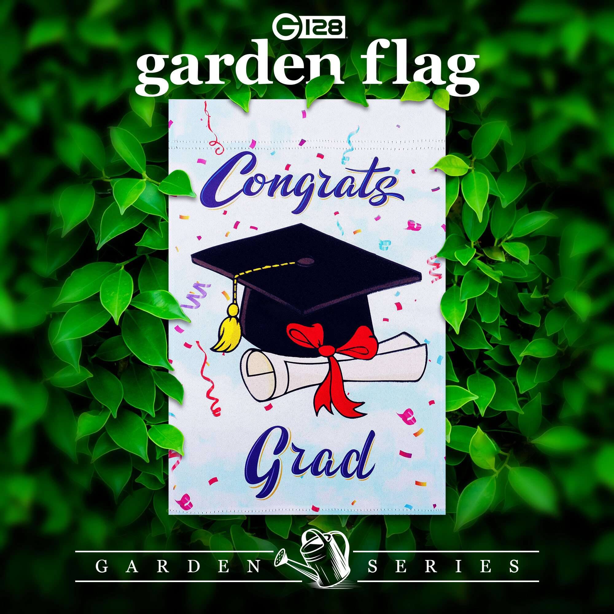 G 128 garden flag  
Congrats Grad  
GARDEN SERIES