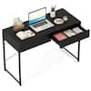 Front. Gymax - Gymax Modern 2-Drawer Computer Desk w/ Reinforced Heavy-Duty Metal Frame Anti-Tip Kit - Black.