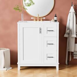 Boyel Living - 30 Inch Modern Bathroom Vanity with Ceramic Sink Solid Wood Frame and Soft Close Storage - White