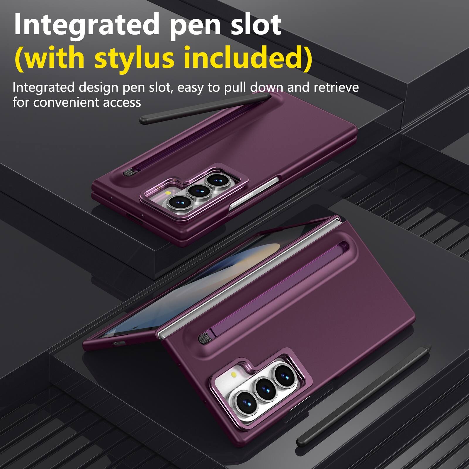 Integrated pen slot (with stylus included)  
Integrated design pen slot, easy to pull down and retrieve for convenient access