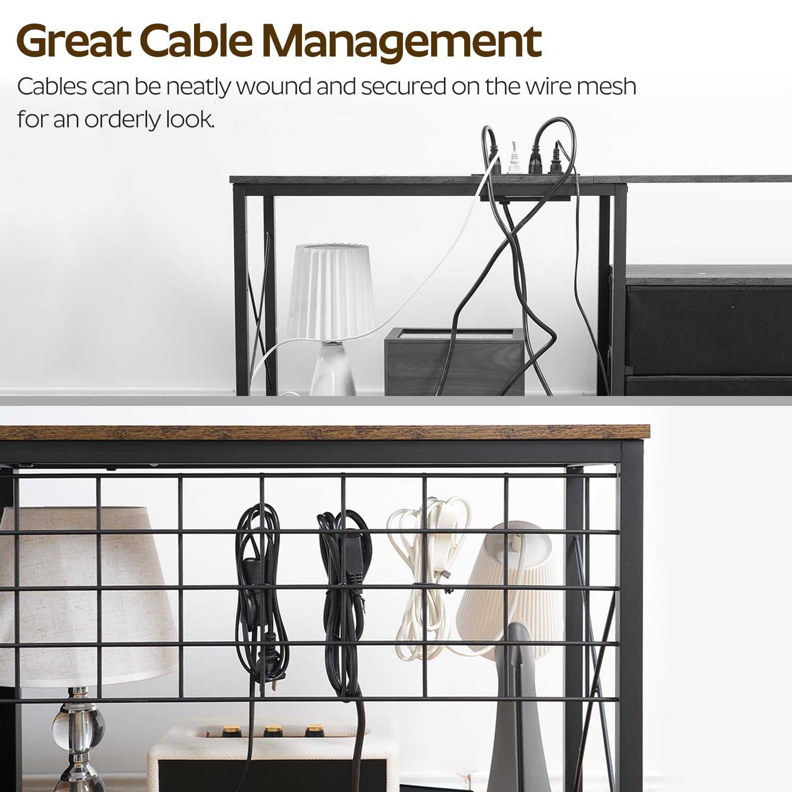 Great Cable Management  
Cables can be neatly wound and secured on the wire mesh for an orderly look.