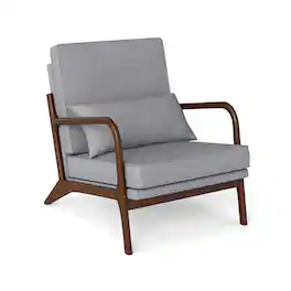 WELLFOR - Modern Accent Chair with Rubber Wood Armrests and Removable Back - Gray