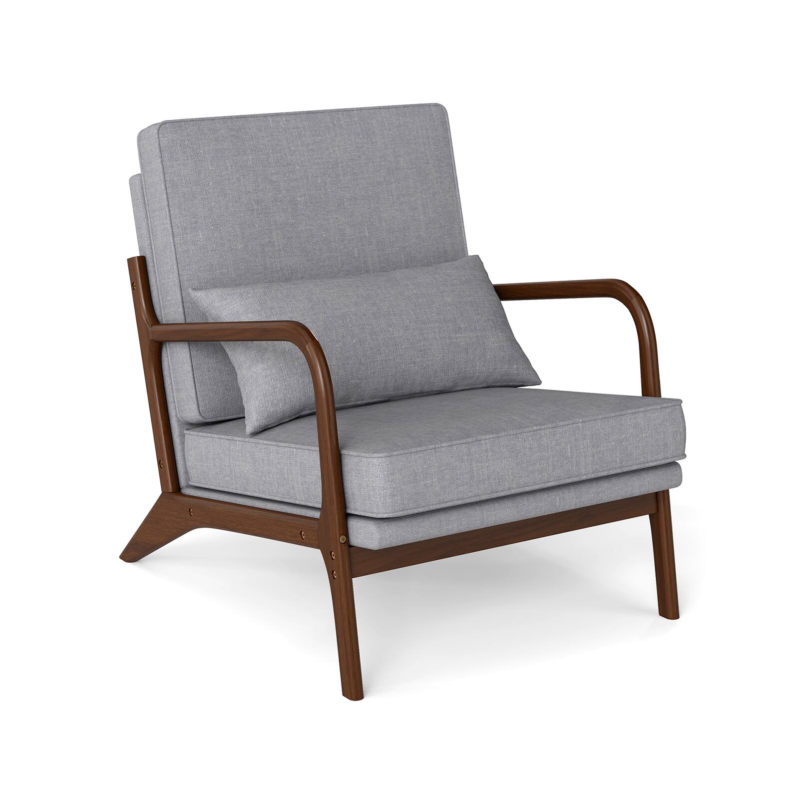 Front. WELLFOR - Modern Accent Chair with Rubber Wood Armrests and Removable Back - Gray.