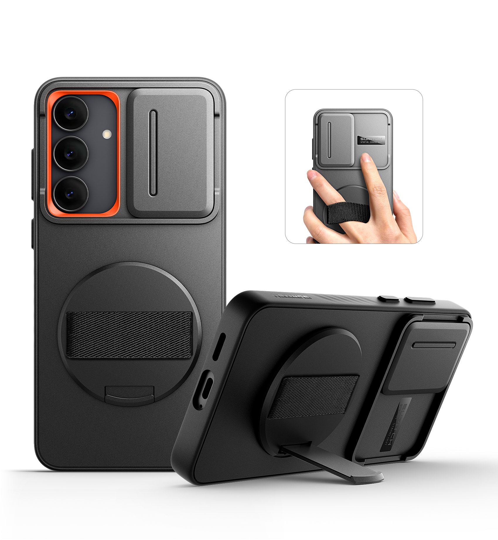 SURITCH - Case for Samsung Galaxy S25 FE with 360° Rotatable Hand Strap, Invisible Kickstand,Slide Camera Cover, Rugged Shockproof - Black price history on PriceWatchPro