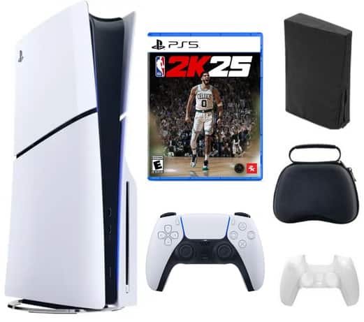 PS5 PlayStation 5 Slim Console Disc Edition Bundle with NBA 2K25 Game & Accessories - PlayStation 5