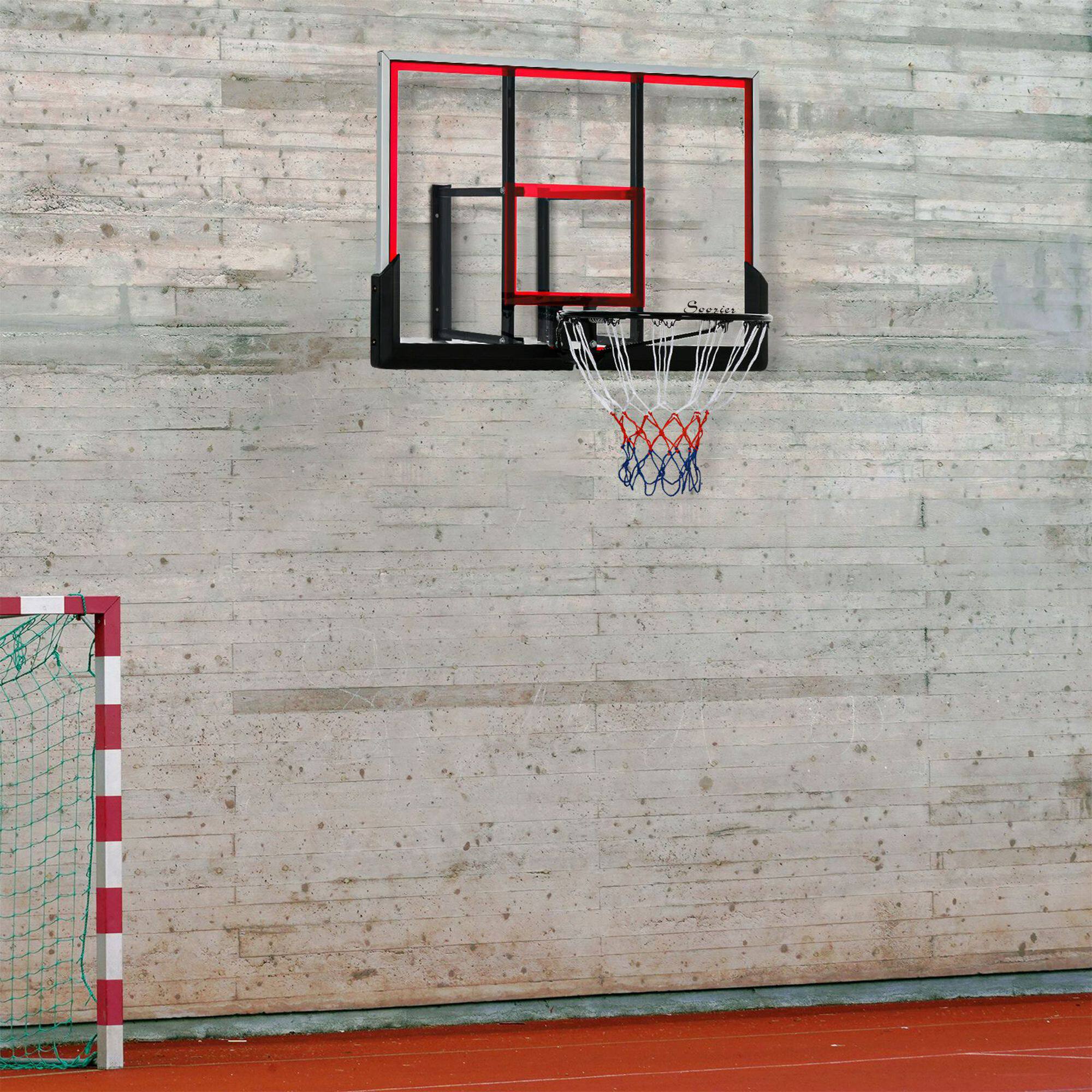 Angle. Soozier - Soozier Wall Mounted Basketball Hoop, Basketball Goal Combo Kit with 43" x 30" Shatter Proof Backboard - Black, Clear, Red.