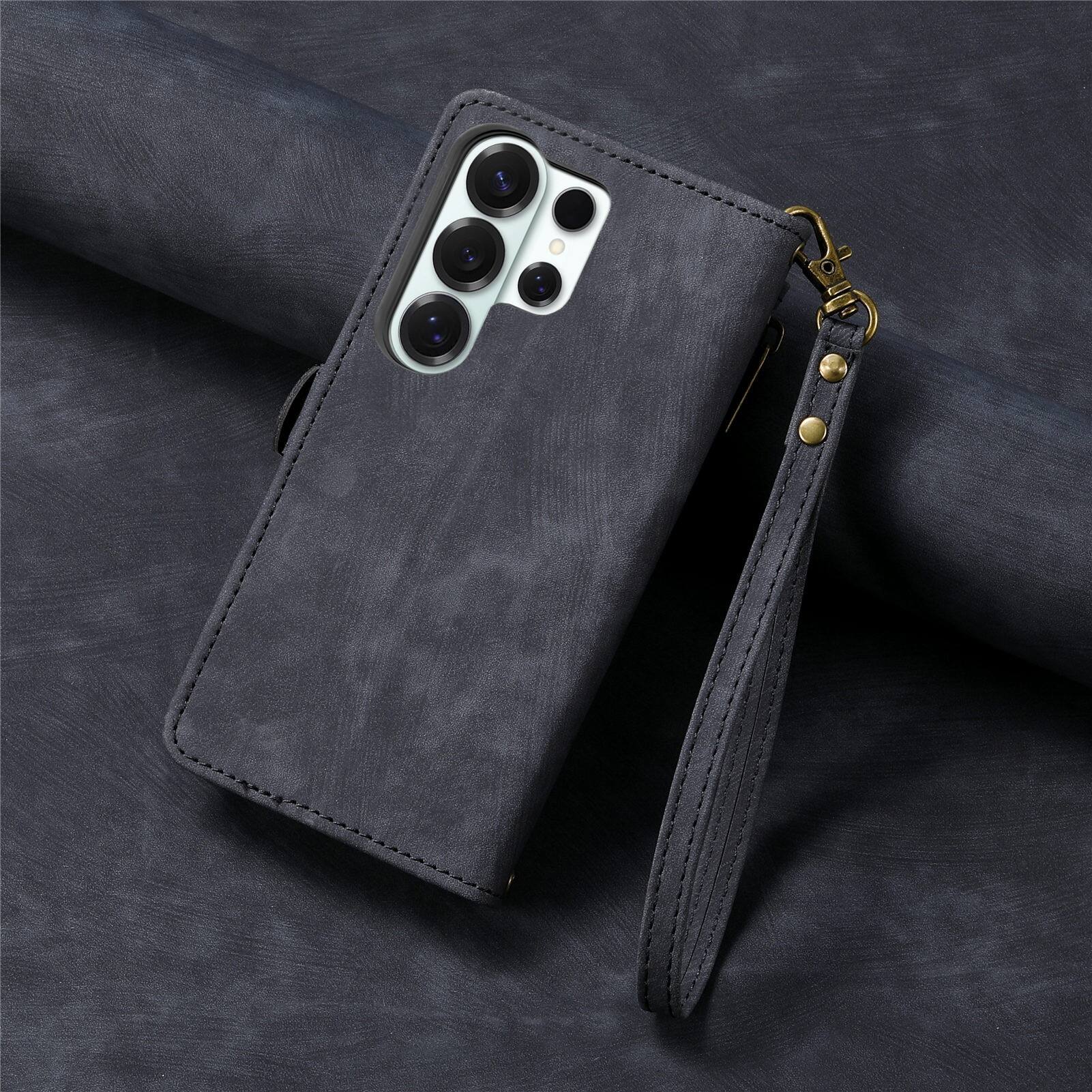 Alt View 1. Dteck - For Samsung S25 Ultra Zipper Wallet PU Leather Handbag Purse Flip Kickstand Folio Card Slots Holder Wrist Strap Cover - Black.
