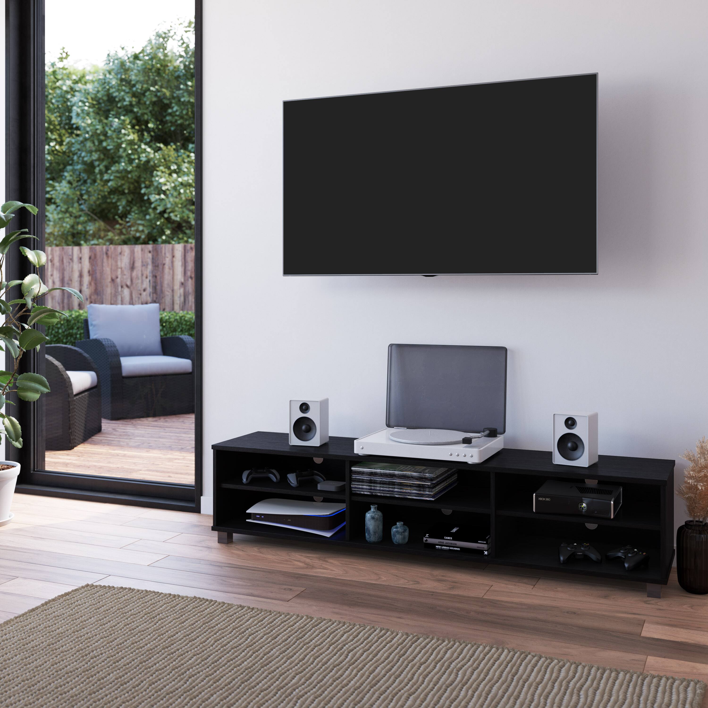Alt View 24. CorLiving - Hollywood Collection TV Stand with Open Cabinets for Most TVs up to 85" - Black.