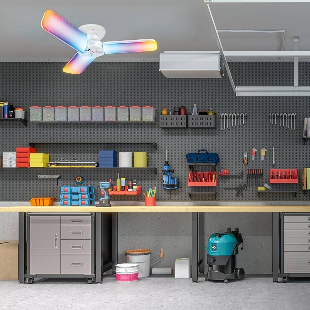 Alt View 4. Schertz - RGBW 3-Panel WiFi LED Shop Light Bulb, 4000 Lumens, Works with Alexa & Google Home, E26 Screw Base, 2.4GHz Smart Garage.