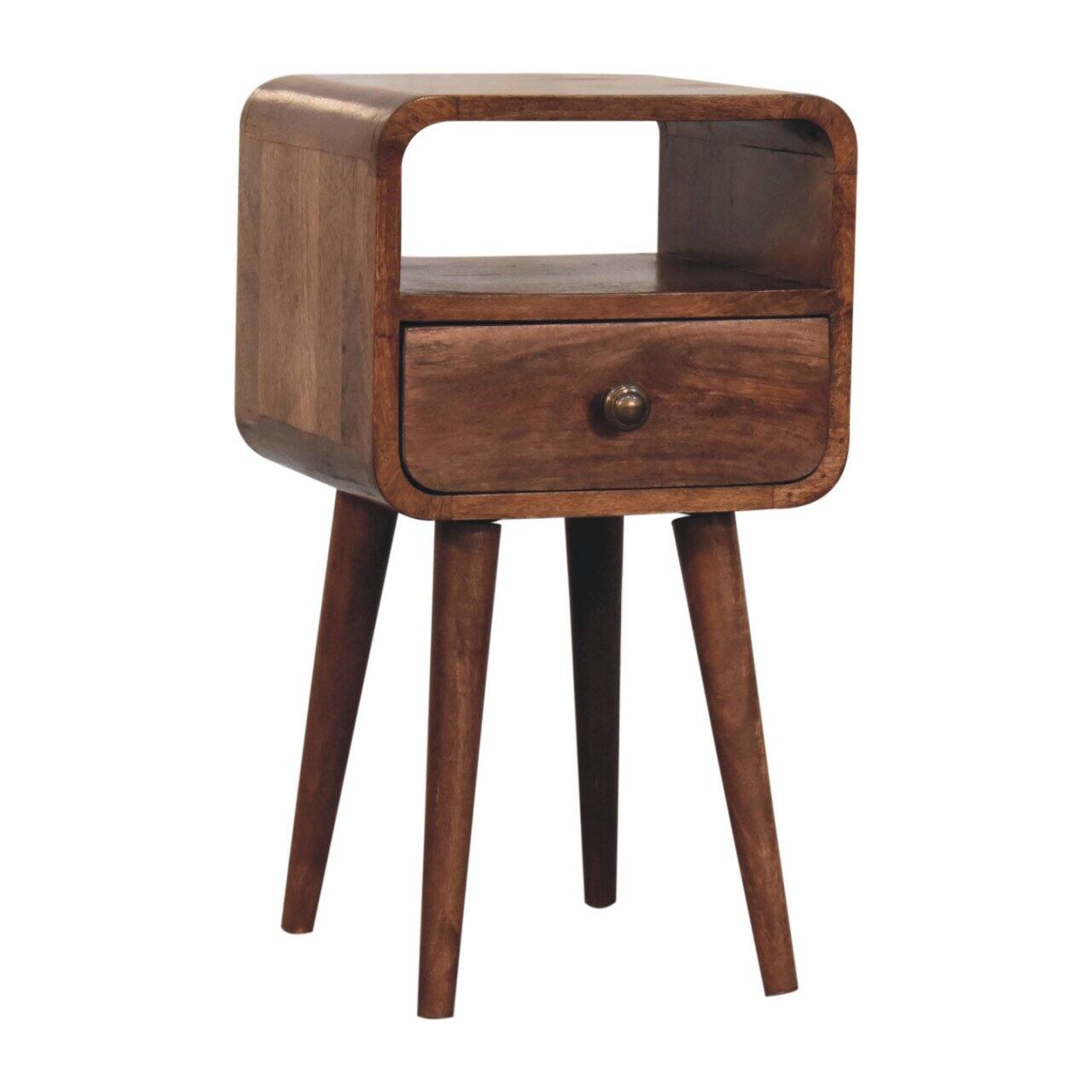 Back. Artisan Furniture - Artisan Furniture Solid Wood Mini Honey Caramel Curved Bedside with Open Slot, 1 Drawer, Brown - Brown.