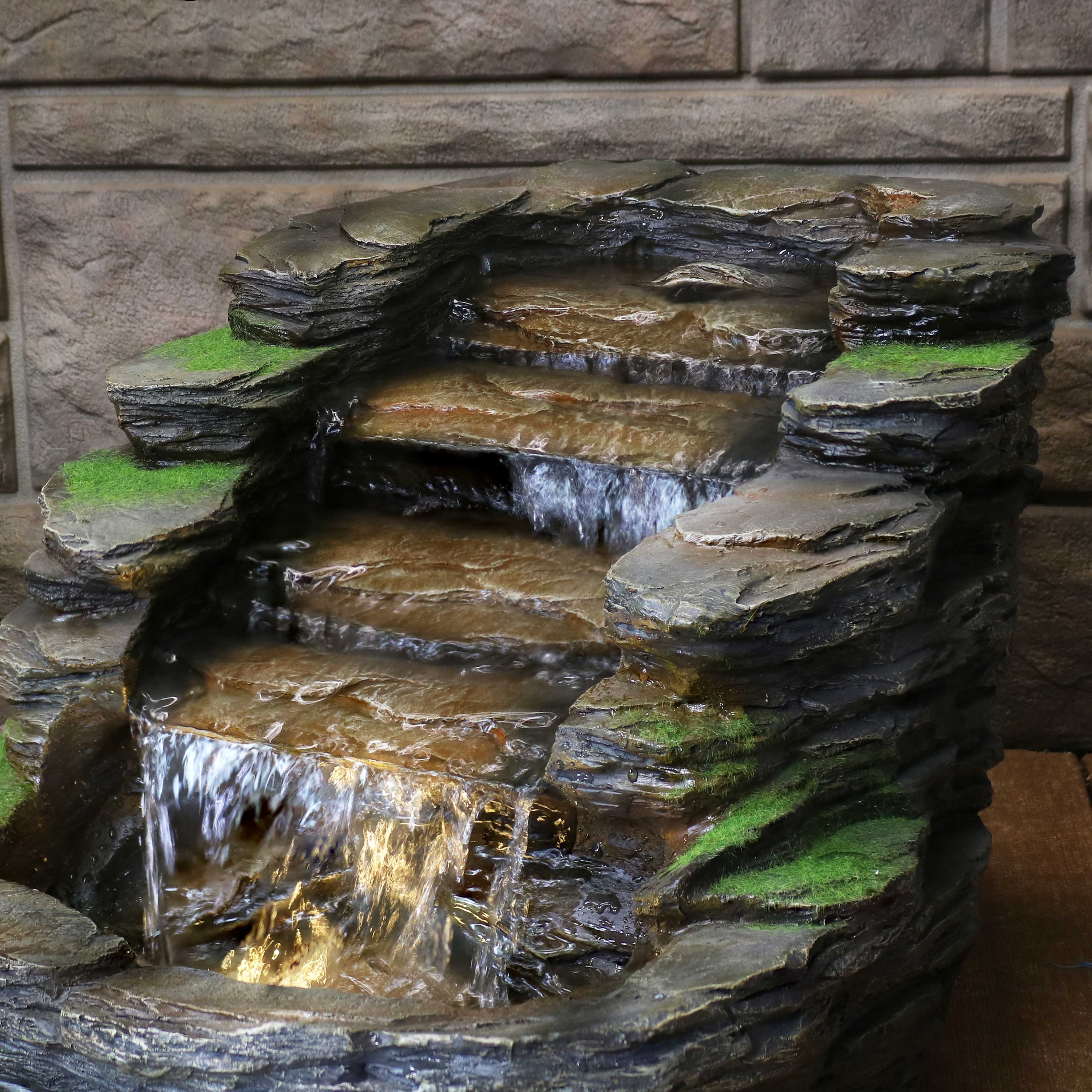 Alt View 9. Sunnydaze - Shale Falls Outdoor Water Fountain with LED Lights - 13.75 in - Grey.