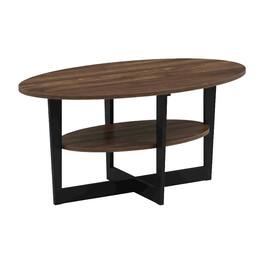 FurniFact - Oval Coffee Table Columbia Walnut Black Finish with Durable Construction - Columbia Walnut/Black